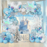 140Pcs Winter Wonderland Balloon Arch Kit - Blue, White,Silver Gold Snowflake Balloons For Snowman Party, Princess,Boy Winter Wonderland Baby Shower Birthday Decorations,Blue Christmas Decor