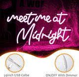Meet Me At Midnight Neon Sign Pink LED Wall Light Dimmable USB Powered Bedroom Party Bar Decor 16.5 x 8.7 Inch