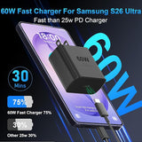 60W USB C Super Fast Charger with 10FT USB C Cable for Samsung Galaxy S26 S25 S24 S23 S22