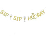 Sip Sip Hooray Banner Gold Glitter for Bachelorette, Wedding & Bridal Shower Decor