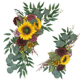 Sunflower Arch Flowers Pack Of 2, Artificial Sunflower Burgundy Rose Floral Swag Wedding Arch Flowers Arrangement For Wedding Reception Backdrop Decoration