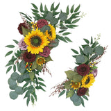 Sunflower Arch Flowers Pack Of 2, Artificial Sunflower Burgundy Rose Floral Swag Wedding Arch Flowers Arrangement For Wedding Reception Backdrop Decoration