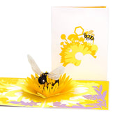 Bee & Flower Handmade 3D Pop Up Card For Birthday Mothers Day Thank You, Bumble Bee Day Gift For Mom Women Girl, With Envelope
