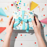 2Nd Birthday Wrapping Paper Roll - Blue Happy Birthday With Cute Animal Design For Age2 Baby Boy, Party, Baby Shower - Mini Roll - 17 Inches X 16.4 Feet (23.2 Sq.Ft.)