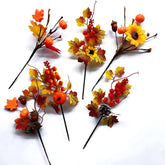 Hanture 6 Pcs Artificial Fall Berry Picks Fake Orange Pumpkin Stems Assorted Faux Maple Leaves Branches With Sunflower Pumpkin Autumn Floral Twigs Bouquet Thanksgiving Home Decor, B,D,F,A,C,E