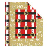 Christmas Gift Wrapping Paper Roll - 1 Roll 17”X 33 Ft Reversible Santa Claus Belt Wrapping Paper For Kids Red And Gold Gift Wrap For Christmas Holiday Party Supplies