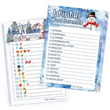 27 Pcs Winter Party Games Merry Christmas Games For Families Holiday Paper Game Cards Double Sided Printed Xmas Word Scramble Guessing Card Adult Family Large Groups Activity Supplies With Answer Key