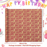 Minimal Raspberry Red Large Happy Birthday Repeating Script Wrapping Paper For Men Women Boys Girls Kids- 1 Mini Roll 17 X 10 Ft Per Roll 14.1 Sq.Ft.Ttl - Brown Recycled Kraft Gift Wrap For Baby Shower Daddy Men All Birthday Occasions