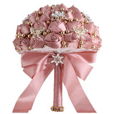 Bridal Wedding Bouquet For Bride Bridesmaid Wedding Quinceanera Throw Toss Artificial Rose Flower Bunch With Bling Brooch (66#Darkpink, Mini (Dia. 6.3"/16Cm))