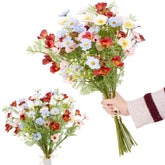 Artificial Flower Bouquet -5 Bundles Of 25 Faux Colorful Daisies &Greenery Stems- 24 Inch Realistic Silk Floral Arrangement For Summer Fall Home, Wedding, And Diy Décor