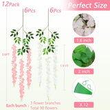 12Pcs Artificial Wisteria Hanging Flowers, 3.6Ft/Pcs White & Pink Fake Wisteria Garland For Wedding Party Home Garden Indoor Outdoor Decoration
