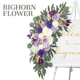 Wedding Arch Flowers Pack Of 2 Artificial Silk Large Flower Swag Purple Welcome Sign Floral Swag Reception Backdrop Floral Decor For Wedding Party Ceremony (Lilac & White)