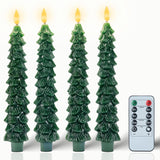 Christmas Decorations Indoor - 4 Pcs Christmas Tree Candles With Remote And Timer - Flameless Christmas Taper Candles - Battery Perated Green Led Candlesticks For Christmas Home Decor