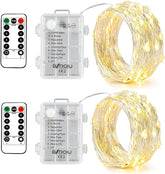 2 Pack Battery Operated Fairy Lights 16.4FT 50 LED Warm White String Lights with Remote Timer 8 Modes