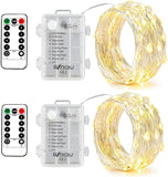 2 Pack Battery Operated Fairy Lights 16.4FT 50 LED Warm White String Lights with Remote Timer 8 Modes
