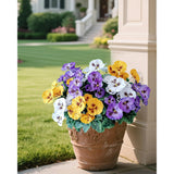6 Bundles Outdoor Artificial Pansy Flowers - Uv Resistant Silk Faux Pansies (Purple, Yellow, White) For Planter, Front Door, Porch, Yard, Patio, Window Box & Home Decor