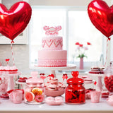 4 Pcs Valentine'S Glass Jars With Heart Lids 22Oz Pink Red Cookie Storage Jars 6.3" X 3.94" Candy Containers Airtight Food Storage Containers For Kitchen And Dining Room Decoration