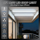 8FT 120W LED Shop Light 6000K 6500K High Efficiency Fixture for Garage Warehouse Workshop Office
