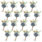 16 Pcs Boutonniere For Men Wedding With Pins Set Groom And Groomsmen Ceremony Anniversary Corsage Wedding Flowers Artificial Bouquets For Formal Dinner Party Fall Vintage Prom (Dusty Blue)