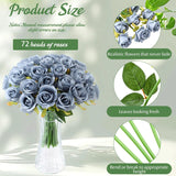 72 Heads Dusty Blue Artificial Rose Flowers 6 Bouquet Wedding Decoration Faux Flower Arrangement Bouquet With Stem Bridal Shower Gift Floral Centerpiece For Tables