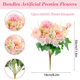 12 Bundles Peonies Artificial Flowers Silk Flowers Fake Peony Bouquet Faux Peonies Flowers Bulk For Wedding Decor Centerpiece Table Decorations (Pink)