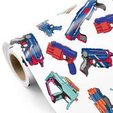 Gun Wrapping Paper Roll - Mini Roll - 17 Inch X 9.8 Feet - Cartoon Gun Toys Wrapping Paper, Perfect For Boys Birthday, Baby Shower, Game Lover