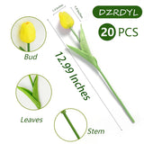 20Pcs Yellow Artificial Tulip Fake Flower 12.9 Inch Spring Mother'S Day Easter Gift For Home Kitchen Wedding Decoration