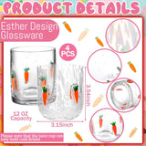 4 Pcs Christmas Icon Juice Glasses 12 Oz Xmas Stemless Wine Glasses Christmas Tree Wreath Double Old Fashion Drinking Cups For Winter Holiday Drinks Party Supplies Gifts(Carrot)