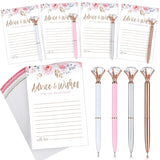 30 Pack Advice And Wishes Cards For The Mr And Mrs, Floral Wedding Advice Cards With Crystal Diamond Pen Rose Flower Bridal Shower Games For Guest