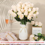 50 Pcs Artificial Rose Flower Bulk Realistic Silk Fake Roses With Long Stem Plastic Artificial Flower Bouquet Real Looking For Home Wedding Centerpieces Party Decoration(Beige Champagne)