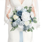 Dusty Blue Bridal Bouquet For Bride, Blue Wedding Bouquets For Bride, 13 Inch Silk Round Artificial Wedding Flowers Bouquets