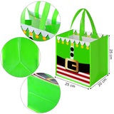 12 Pack Christmas Non-Woven Bags 9.8 X 7.8 X 9.8 Inches Santa Claus Elves Suit Prints Xmas Gift Bags Holiday Present Party Bag Non Woven Treat Storage Sack For Christmas Party Celebrations