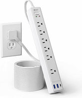 10FT Surge Protector Power Strip with 6 Outlets 3 USB Ports Flat Plug Extension Cord