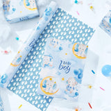 Baby Boy Wrapping Paper Roll - 1 Roll 17”X 33 Ft Blue Baby Elephant Wrapping Paper For Kids Birthday Gift Packing Supply Elephants And Footprints Design Paper For Baby Showerparty Favor, Reversible