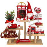 Christmas Decorations 8 Pcs Tiered Tray Decor Set, Cute Tabletop Christmas Decor For Home Shelf Mantel Fireplace Office Desk Coffee Bar Xmas Table Centerpieces Tray Objects Holiday Decoration Set
