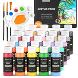 Acrylic Paint, 25 Colors Acrylic Paint Set, 2Oz/60Ml Bottles, Rich Pigments Paint For Artists, Beginners And Kids On Canvas Rocks Wood Ceramic Fabric