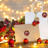 Merry Christmas Label Stickers Roll, 1.5 Inch 500 Pcs Round Red And Black Buffalo Plaid Christmas Wreath Happy Winter Holiday Stickers For Xmas Cards Gift Favors Decoration Sealed Envelopes
