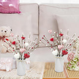 4 Pcs Artificial Valentines Day Flower Picks 12'' Fake Berry Floral Branches With Metal Pot Heart Shaped Stem Branches For Home Wedding Decor