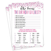 15 Who Knows The Birthday Girl Best Game Cards- For Child Or Teen- Fun And Easy Game For Party Or Sleepover- Girl Birthday Supplies, Activity, Decorations