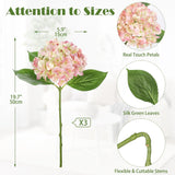 3Pcs Pink Hydrangea Artificial Flowers 19.7 In Real Touch Faux Hydrangea Stems Silk Flowers With Stems Fake Pink Flowers Bouquet For Floral Arrangements Table Centerpieces Wedding Home Decor