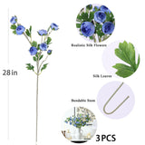 3Pcs Blue Ranunculus Artificial Flower 28" Fake Silk Flowers With Stem Faux Flowers Bouquet For Vase Table Centerpieces Arrangements Home Decor Wedding Decorations (Blue)