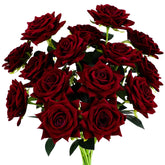 15Pcs Burgundy Roses Artificial Flowers 4.33" Velvet Flowers With Long Stem Fake Roses For Valentine'S Day, Wedding Bridal Bouquets, Floral Arrangement, Table Centerpieces, Home Decorations