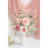Small 11" Artificial Flowers In Ceramic Vase - Pink Silk Flower Centerpiece For Dining Table, Office, Wedding & Farmhouse, Home Decor Gifts