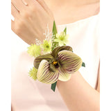 Flower Wrist Corsage Wedding Bridal Prom Artificial Moth Orchid Ribbon Wristlet Bridesmaid Hand Decor Wristband For Homecoming Ceremony Party (Orchid - Green)
