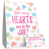 Valentine'S Day Party Game - How Many Candy Hearts In The Jar Party Activity (1 Sign & 30 Guessing Cards)