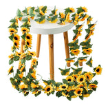 2Pack Artificial Sunflower Garlands Fake Hanging Sunflowers Silk Vines With Green Leaves For Home Decor Wedding Table Craft Party Decoration