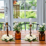 12 Pcs Wedding Rose Candle Rings Artificial Floral Wreaths With Green Leaves Flower Candle Rings Candleholders Garland For Pillar Centerpiece Party Table Decor, 3.94'' Inner Diameter, White