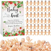 101 Pcs Baby Shower Games Include Paperboard Baby Hunt Sign 100 Mini Plastic Babies Tabletop Sign Tiny Babies Funny Prizes For Gender Reveal Party Favors (Red,Strawberry)