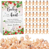 101 Pcs Baby Shower Games Include Paperboard Baby Hunt Sign 100 Mini Plastic Babies Tabletop Sign Tiny Babies Funny Prizes For Gender Reveal Party Favors (Red,Strawberry)