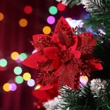 Christmas Glitter Poinsettia Flowers Artificial Flowers For Christmas Tree Decorations Red Wreath Florals With Stems And Clips 12 Pieces